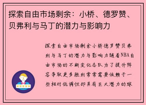 探索自由市场剩余：小桥、德罗赞、贝弗利与马丁的潜力与影响力